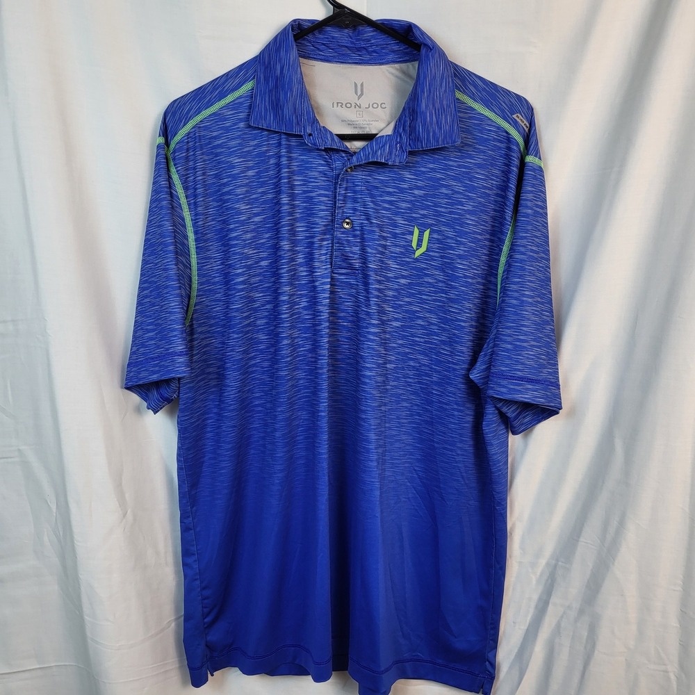 Iron Joc Mens Blue Space Dye Performance Polo Shirt Silver Ion Tech Size L